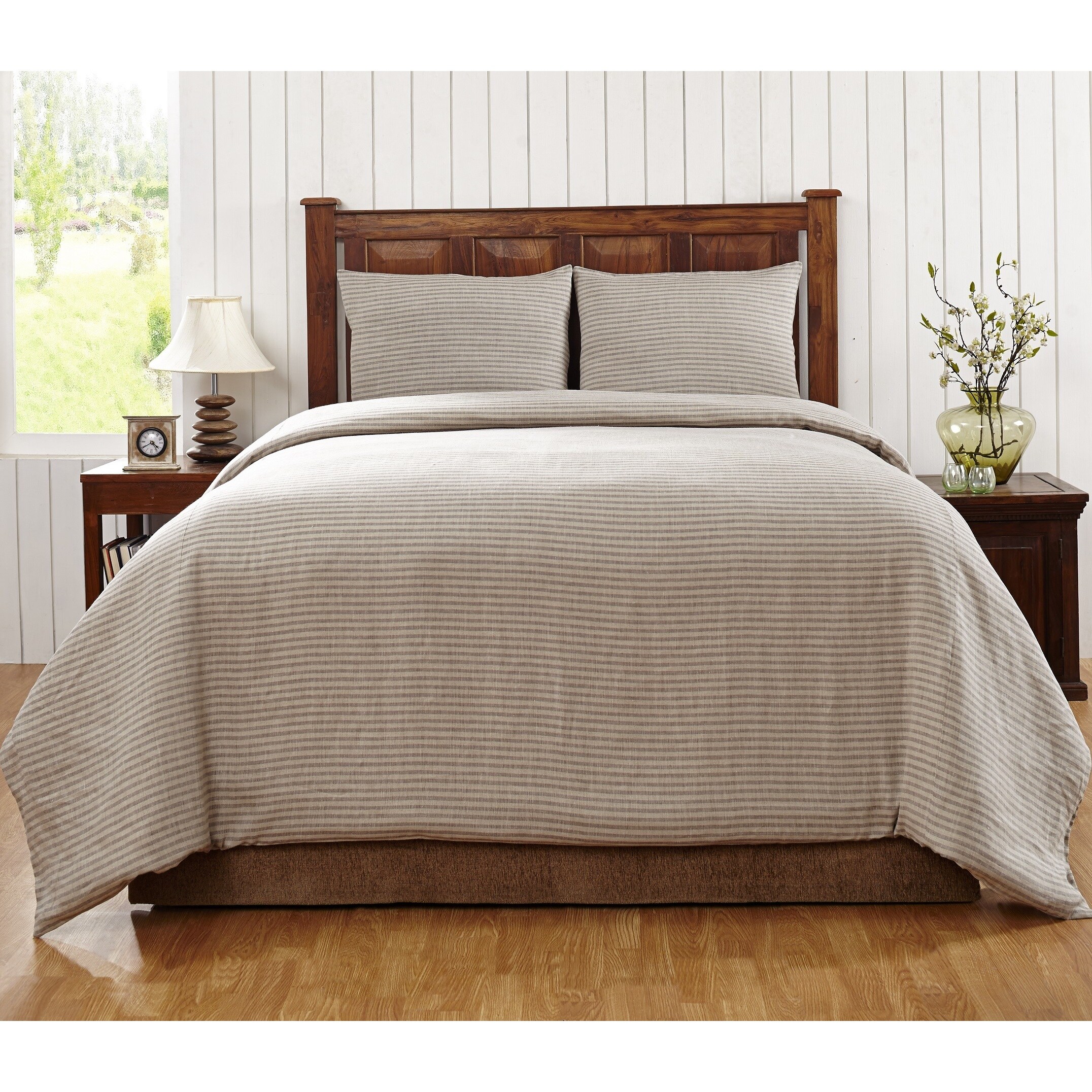 Shop Florencia Stripe Linen 3 Piece Duvet Cover Set On Sale