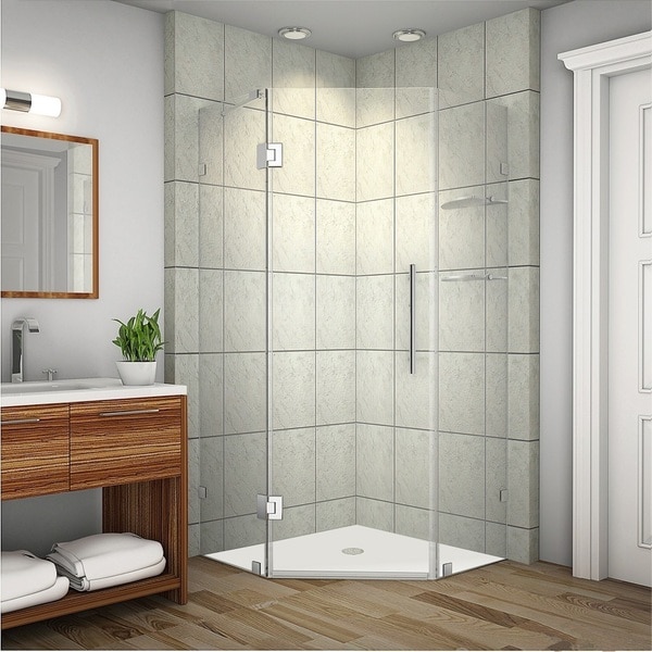 Aston Neoscape GS 38-in x 38-in x 72-in Completely Frameless Neo-Angle Shower Enclosure w. Glass Shelves in Chrome