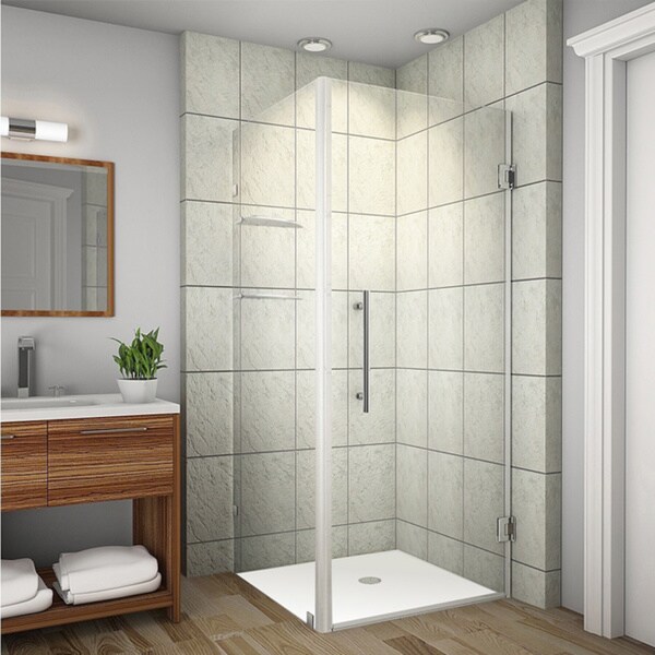 Aston Aquadica GS 34-in x 34-in x 72-in Frameless Square Shower Enclosure w. Glass Shelves in Chrome