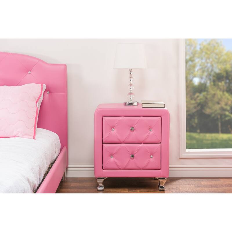 Silver Orchid Heston Crystal Tufted Pink Upholstered Nightstand