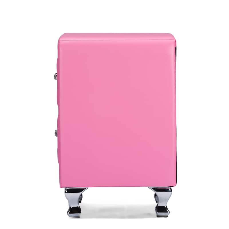 Silver Orchid Heston Crystal Tufted Pink Upholstered Nightstand