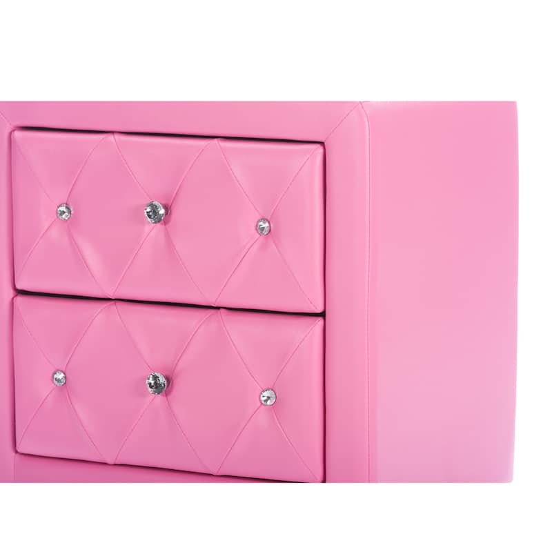 Silver Orchid Heston Crystal Tufted Pink Upholstered Nightstand