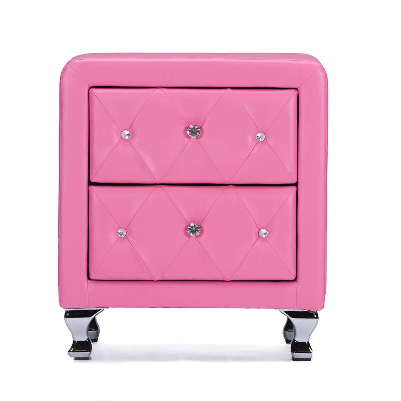 Silver Orchid Heston Crystal Tufted Pink Upholstered Nightstand