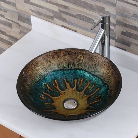 Volcanic Pattern Glass Bathroom Vessel Sink With Faucet Combo
