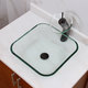 preview thumbnail 12 of 15, Transparent Square Tempered Glass Bathroom Vessel Sink withWaterfall Faucet Combo