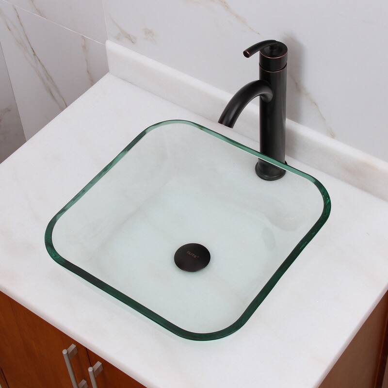 Transparent Square Tempered Glass Bathroom Vessel Sink