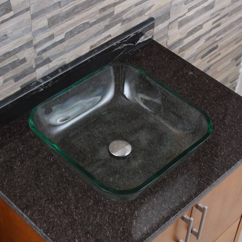Transparent Square Tempered Glass Bathroom Vessel Sink