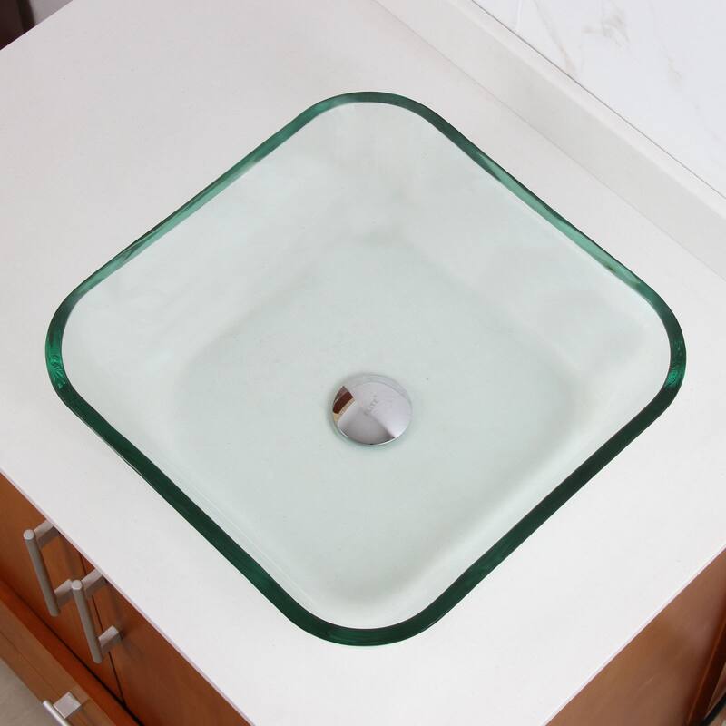 Transparent Square Tempered Glass Bathroom Vessel Sink
