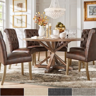 Benchwright Rustic X-base Round Pine Wood Rolled Back 7-piece Dining Set by iNSPIRE Q Artisan