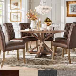 iNSPIRE Q Artisan Benchwright Rustic X-base Round Pine Wood Rolled Back 7-piece Dining Set