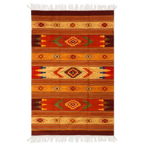 Handmade Zapotec Wool Stellar Magnificence Rug 4 x 7 (Mexico) - 4.2' x 6.5'
