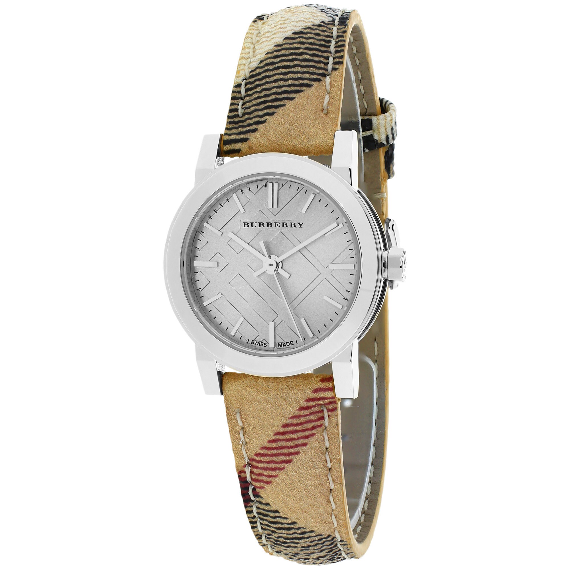 burberry check stamped round dial watch