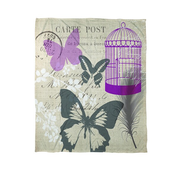 Butterfly Collage Burlap Coral Fleece Throw