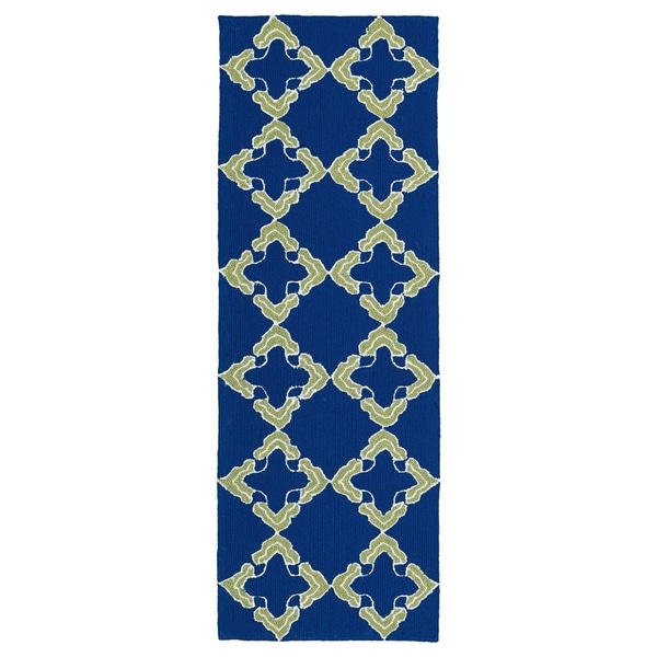 Indoor/Outdoor Handmade Getaway Navy Trellis Rug - 2' x 6'