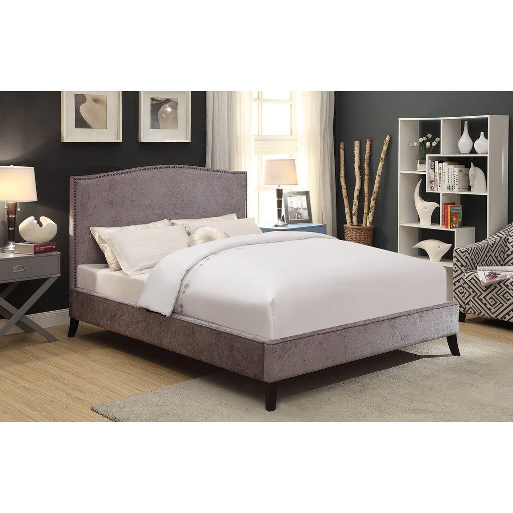 Uptown Plush Queen Platform Stud Detailed Upholstered Fabric Bed