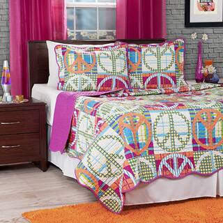 Lavish Home Pink Melon Abstract Peace Sign 3-piece Quilt Set - Multi-color