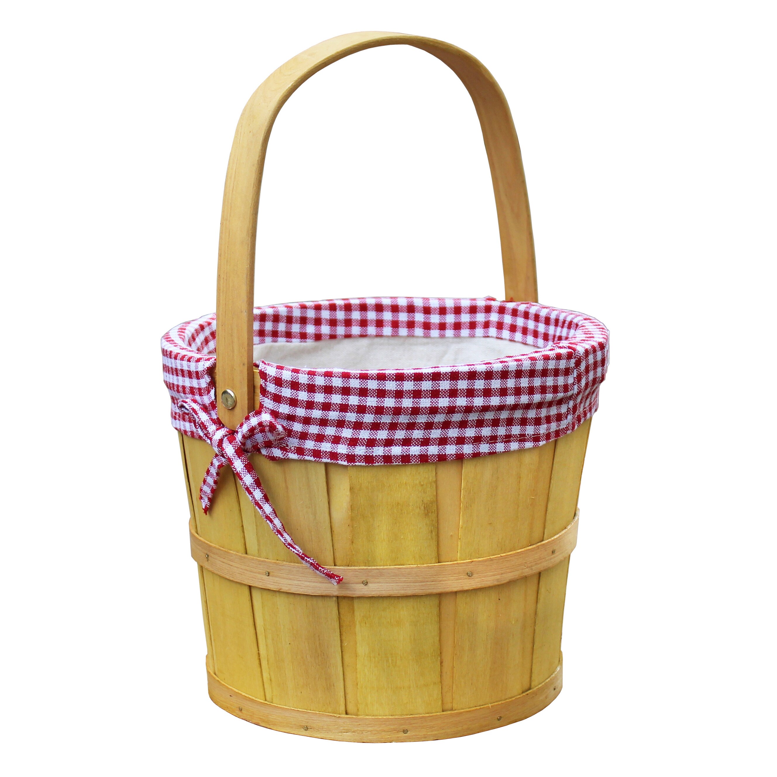 Woodchip Bushel Basket with Red Gingham Lining - Bed Bath Woodchip Bushel Basket with Red Gingham Lining - Bed Bath