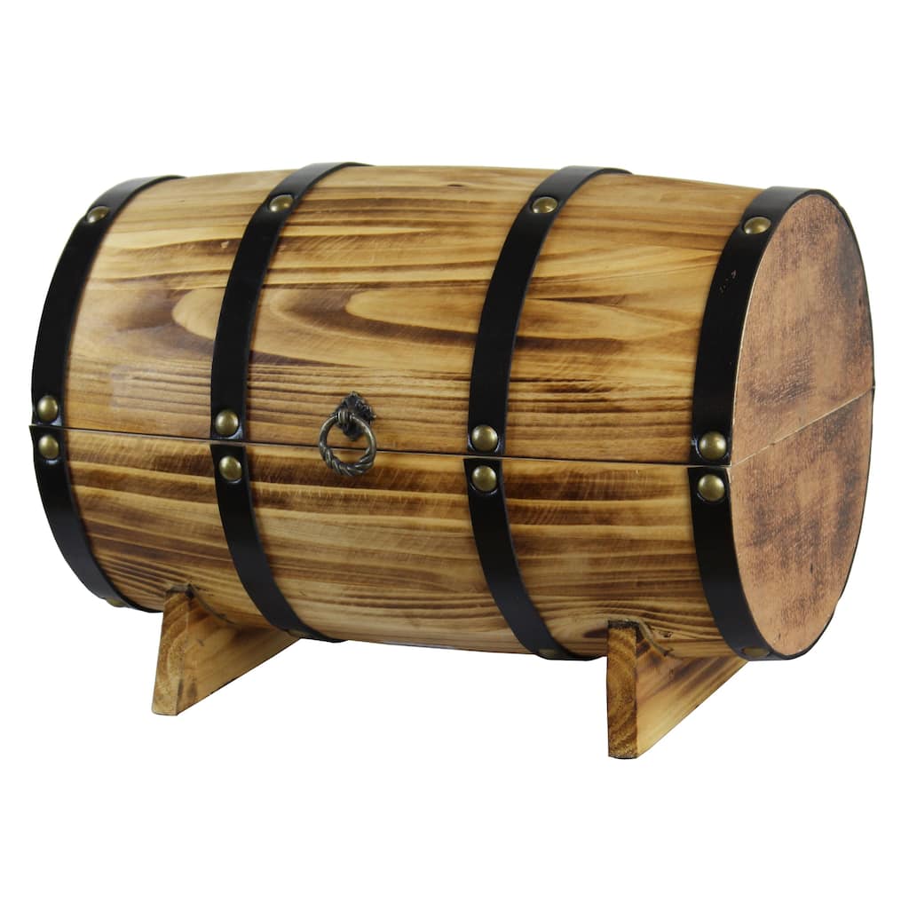 Wooden Barrel Treasure Chest - Brown