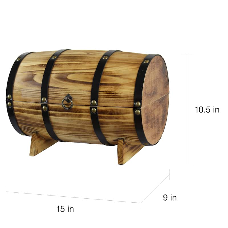 Wooden Barrel Treasure Chest - Brown