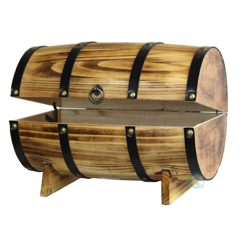 Wooden Barrel Treasure Chest - Brown