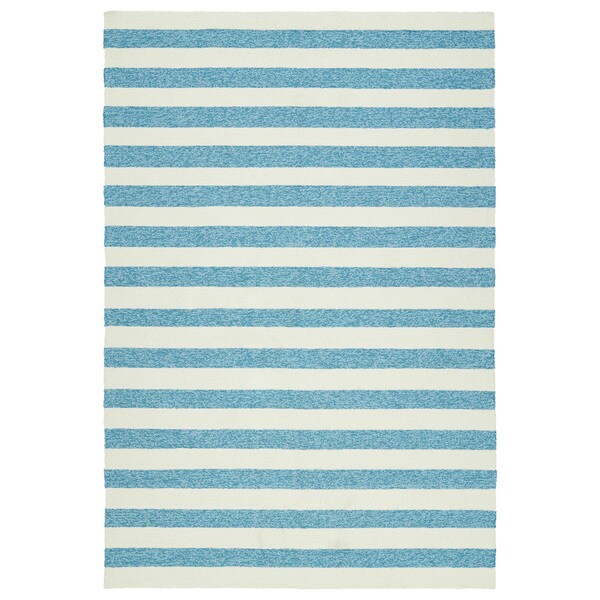 Handmade Indoor/ Outdoor Getaway Blue Stripes Rug - 9' x 12'