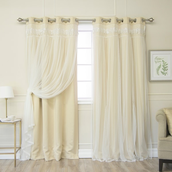 Aurora Home Lace Overlay Room Darkening Grommet Top Curtain Panel Pair