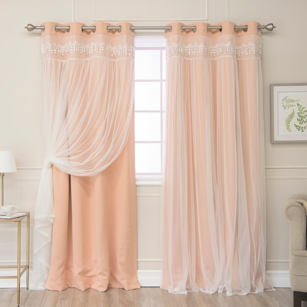 Aurora Home Lace Overlay Room Darkening Grommet Top Curtain Panel Pair