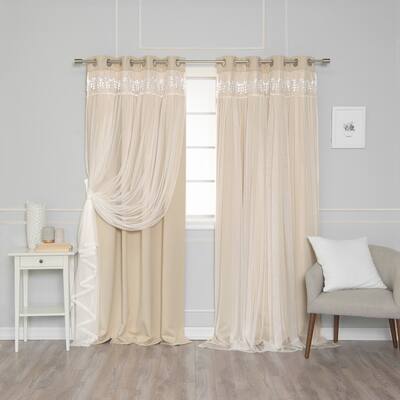 Aurora Home Lace Overlay Room Darkening Grommet Top Curtain Panel Pair