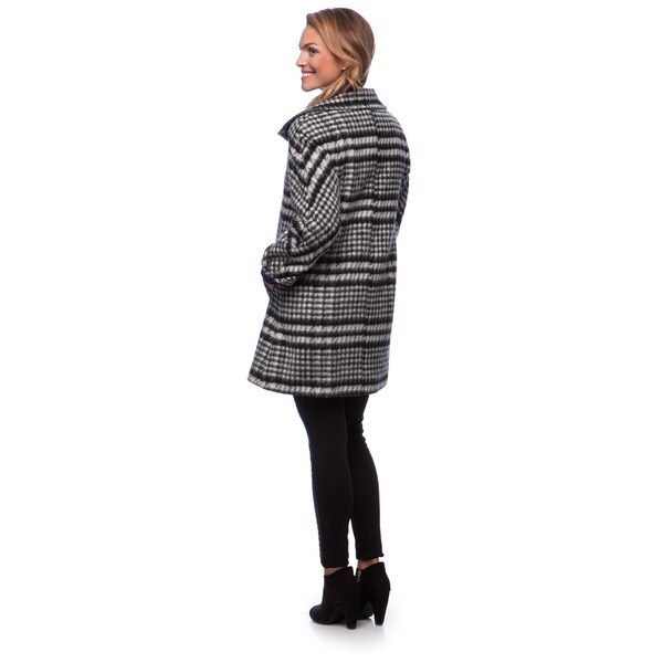 black and white plaid women's coat