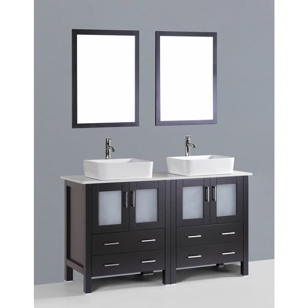 Kokols Modern Double 60 inch Free Standing Bathroom Vanity Sink Mirror