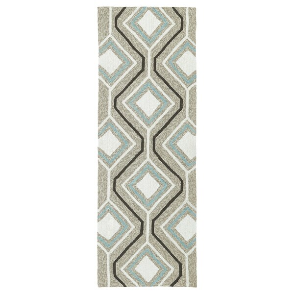 Handmade Indoor/ Outdoor Getaway Light Brown Geo Rug - 2' x 6'