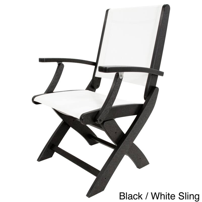 POLYWOOD Coastal Folding Chair - Black / White Sling