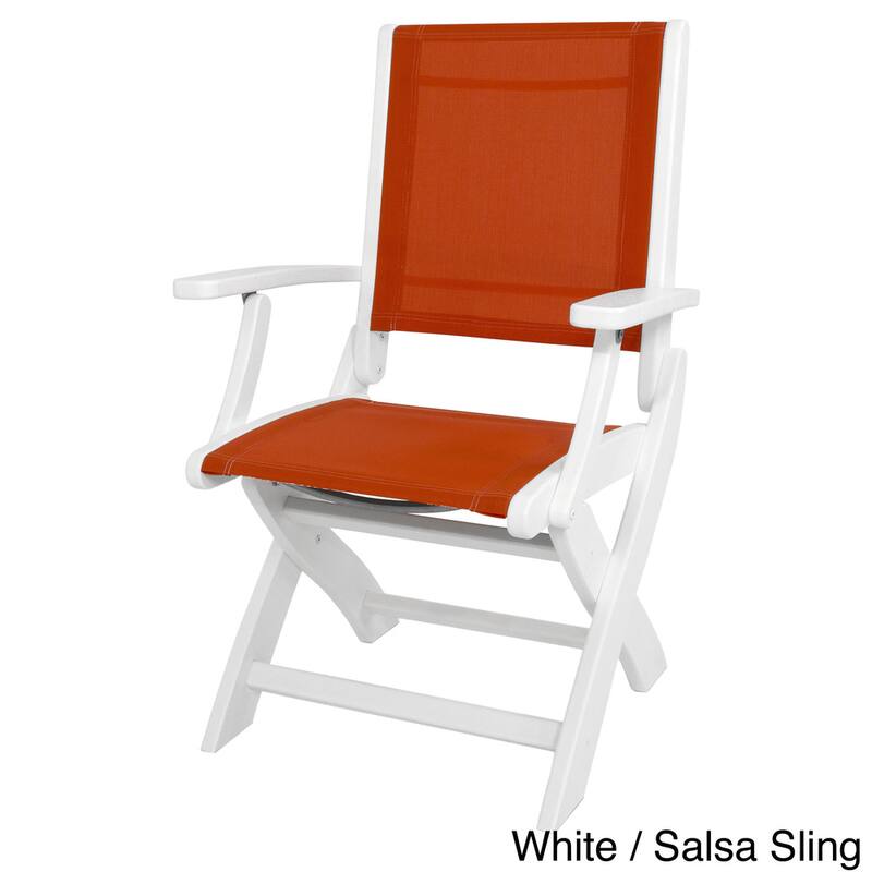 POLYWOOD Coastal Folding Chair - White / Salsa Sling