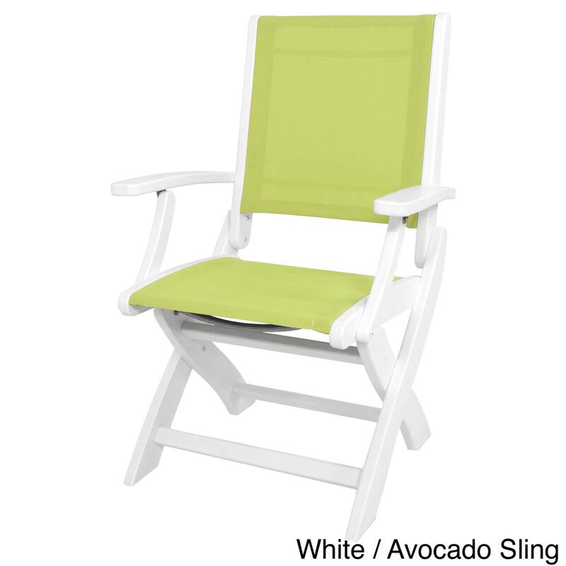 POLYWOOD Coastal Folding Chair - White / Avocado Sling