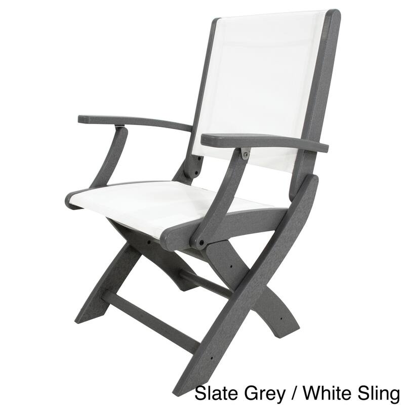 POLYWOOD Coastal Folding Chair - Slate Grey / White Sling