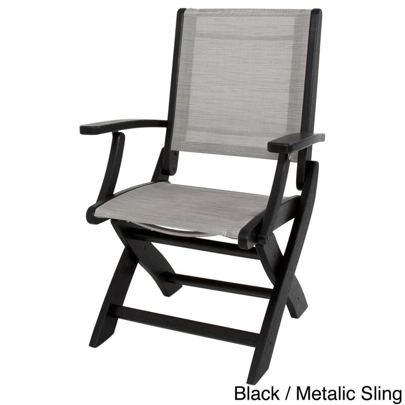 POLYWOOD Coastal Folding Chair - Black / Metallic Sling