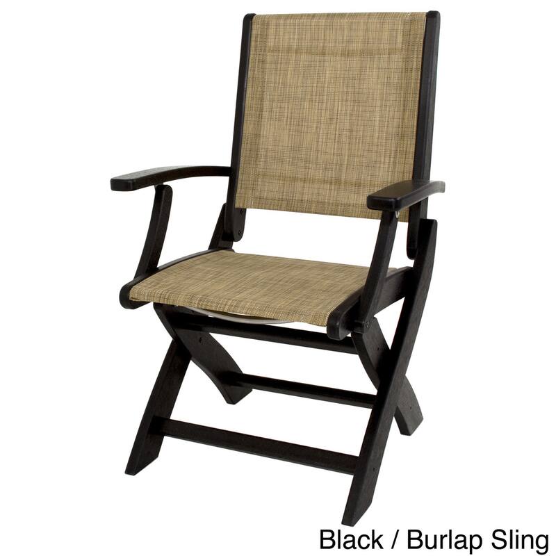 POLYWOOD Coastal Folding Chair - Black / Burlap Sling