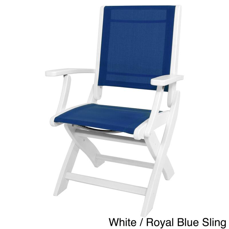 POLYWOOD Coastal Folding Chair - White / Royal Blue Sling