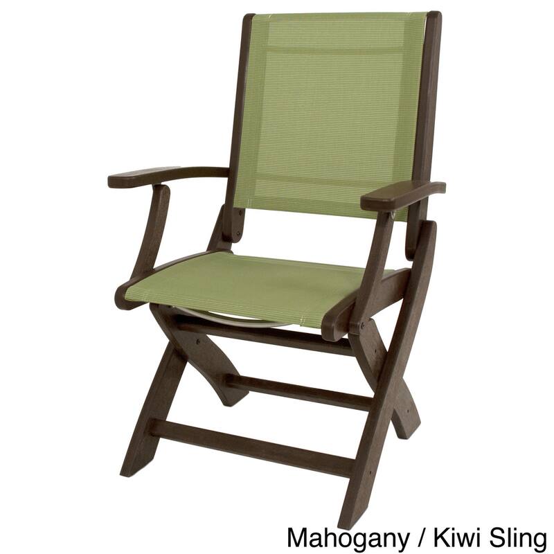 POLYWOOD Coastal Folding Chair - Mahogany / Kiwi Sling