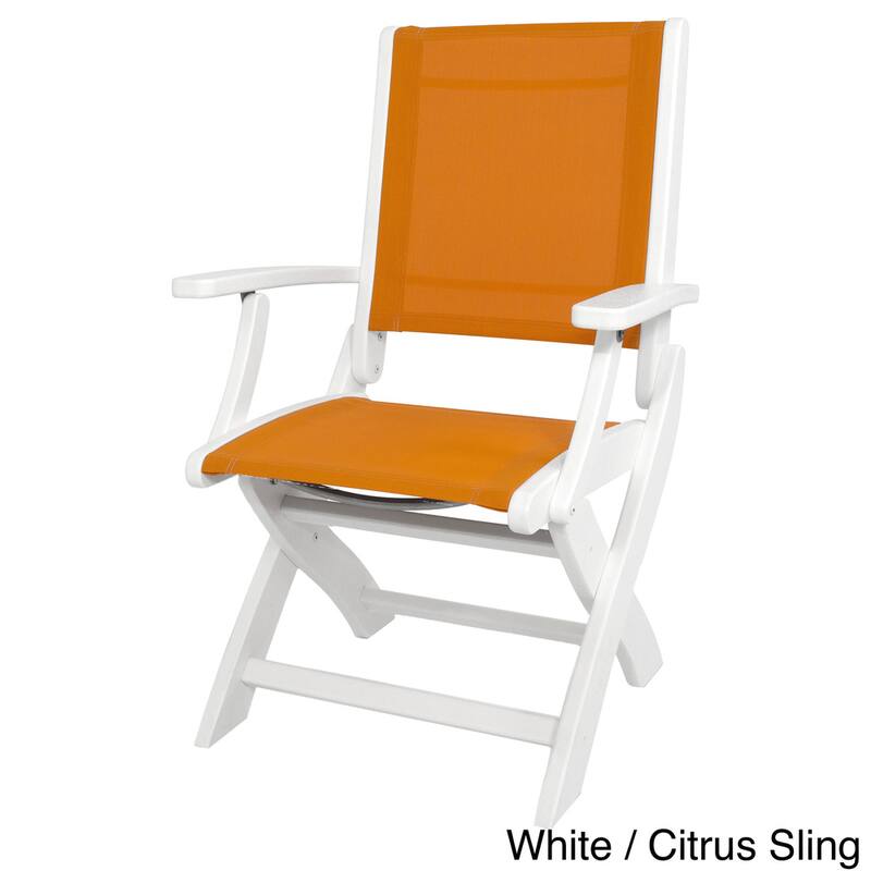 POLYWOOD Coastal Folding Chair - White / Citrus Sling