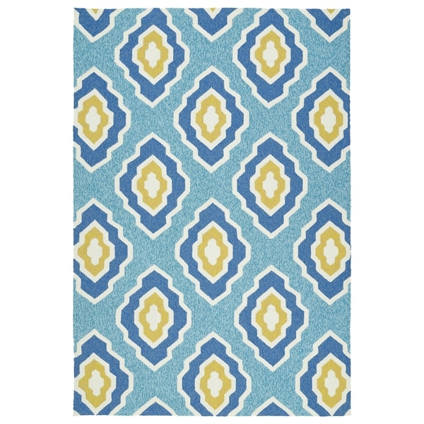 Handmade Indoor/ Outdoor Getaway Blue Geo Rug - 4' x 6'