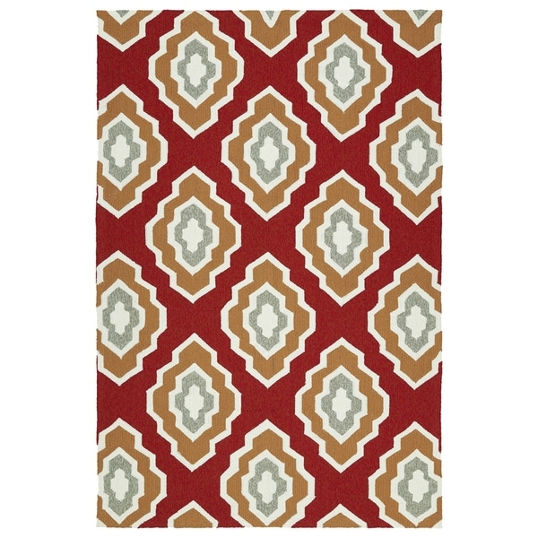 Handmade Indoor/ Outdoor Getaway Red Geo Rug (4' x 6') - 4' x 6'