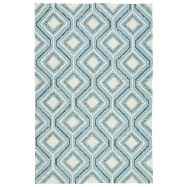Handmade Indoor/ Outdoor Getaway Light Blue Geo Rug - 2' x 3'