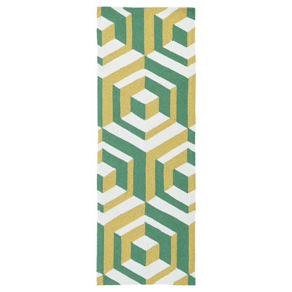 Handmade Indoor/ Outdoor Getaway Gold Geo Rug (2' x 6') - 2' x 6'