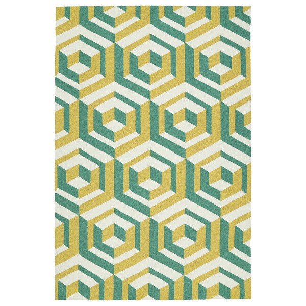 Handmade Indoor/ Outdoor Getaway Gold Geo Rug (2' x 3') - 2' x 3'
