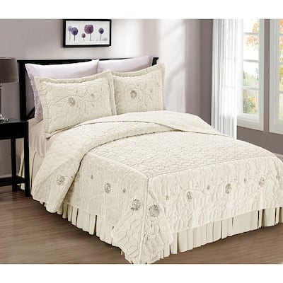 Serenta Fauxfur Ribbon Embroidered 3-piece Bedspread Set