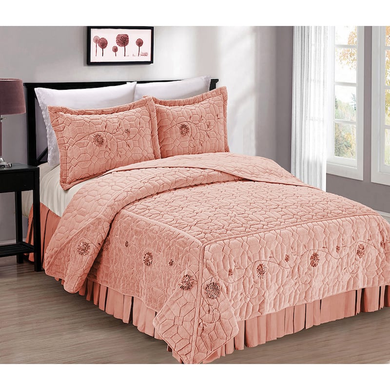Serenta Fauxfur Ribbon Embroidered 3-piece Bedspread Set