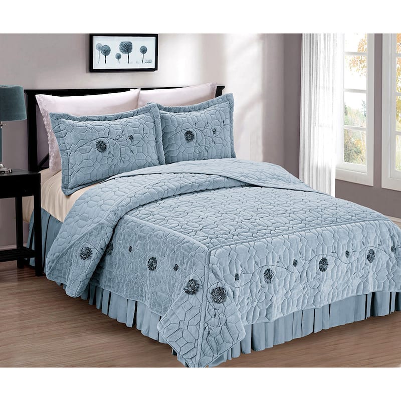 Serenta Fauxfur Ribbon Embroidered 3-piece Bedspread Set