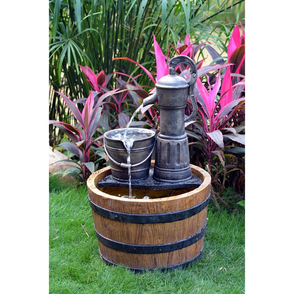 Shop Solar Sunnysaze Old Fashioned Water Pump Kit with Barrel Fountain