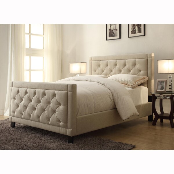 Shop Natural Linen Queen Size Button Tufted Upholstered Bed - Free ...